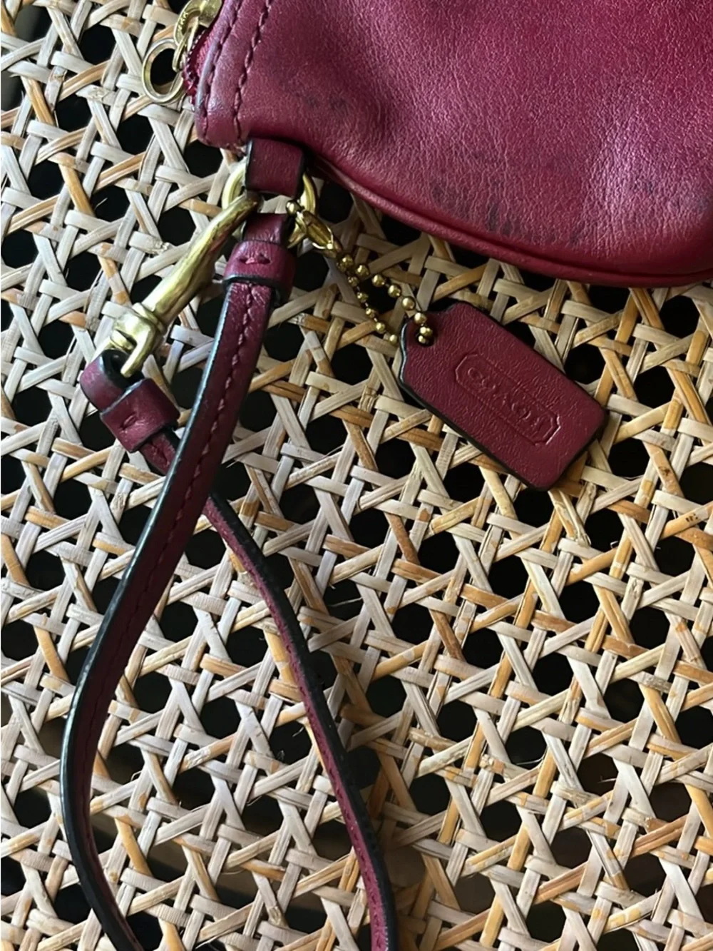 Coach Wristlet in Burgundy Leather with Gold Accent